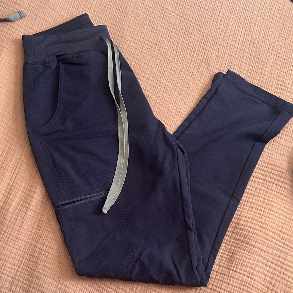 Figs Navy Jogger Scrub Pants with Gray Drawstring